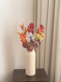 Tropical artificial flower arrangement with vanda orchids, bird of paradise and red ginger by FAUX Dubai