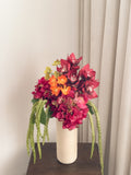 Faux burgundy cymbidium orchid and magenta hydrangea arrangement by FAUX Dubai