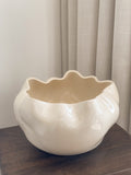 Wide ceramic bowl vase with wavy rim and crackle glaze, Vase Sori by FAUX Dubai