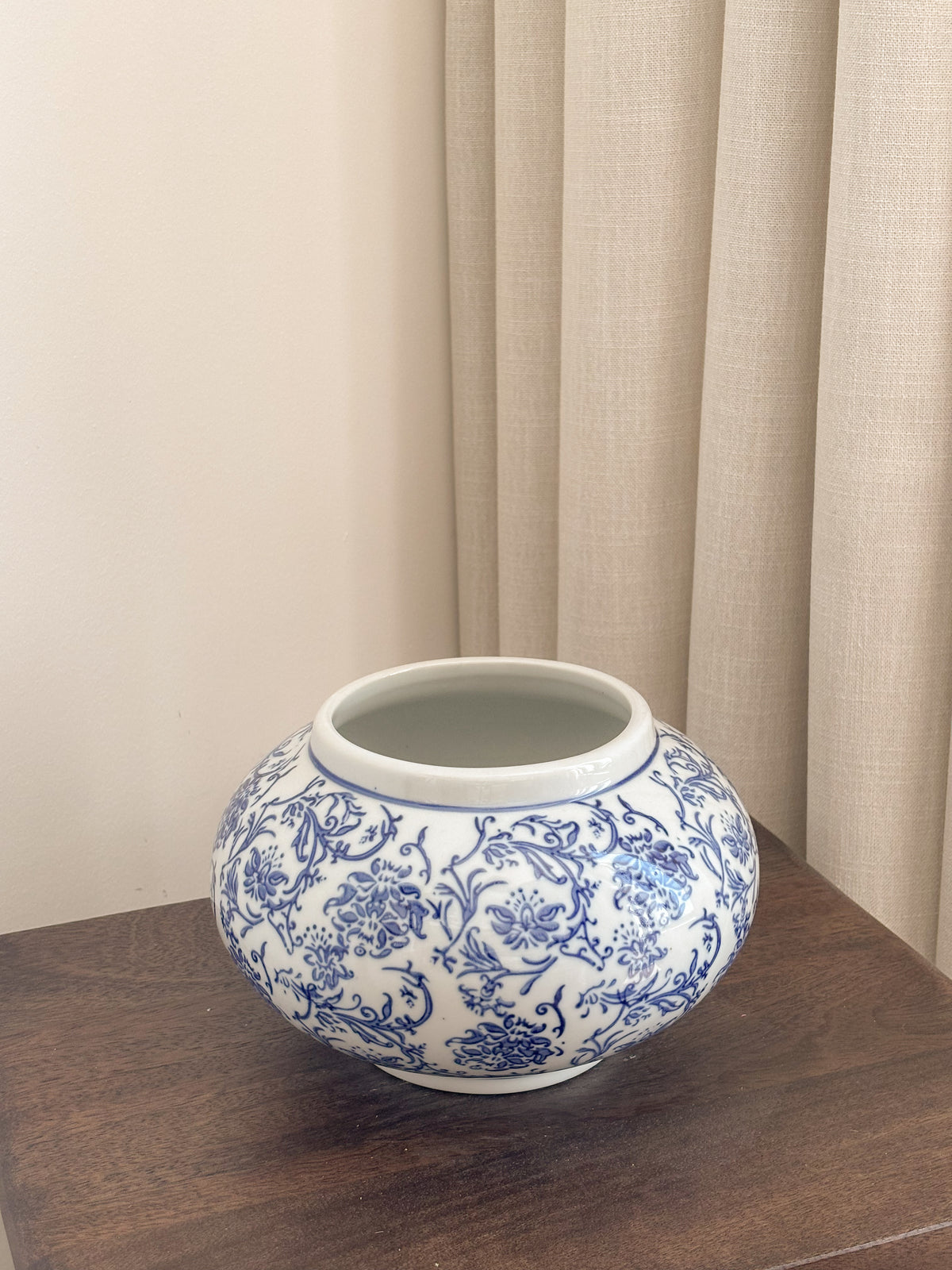 Blue and white floral ceramic vase, Vase Vale by FAUX Dubai