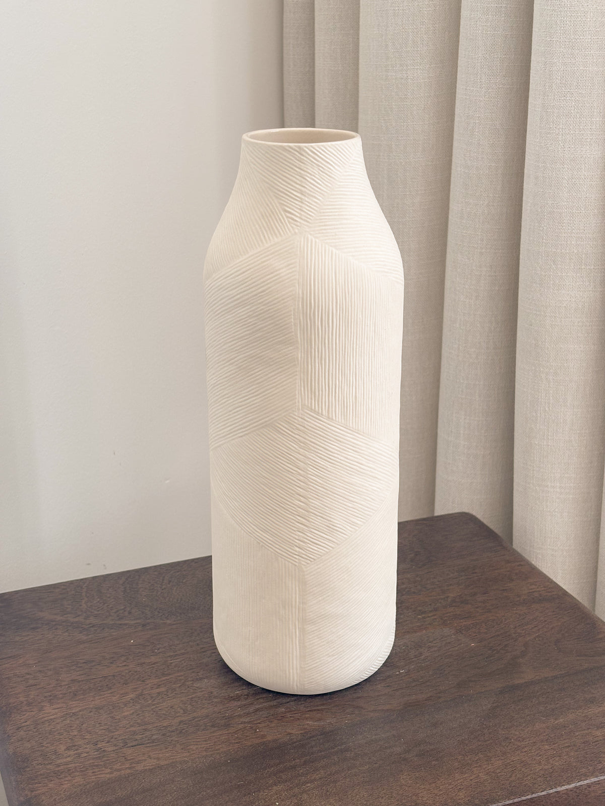 Tall engraved ceramic bottle vase, Vase Grove by FAUX Dubai