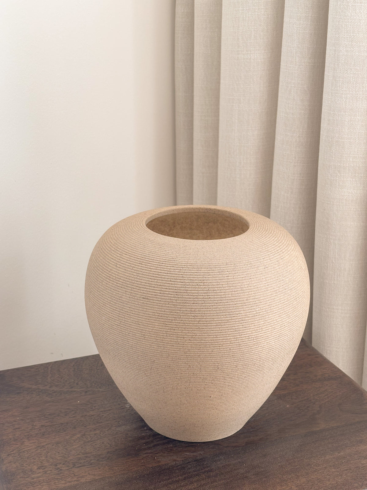 Sand ribbed unglazed ceramic vase, Vase Terra by FAUX Dubai