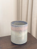 Ceramic cylinder vase in blue and pink reactive glaze, Vase Sol by FAUX Dubai